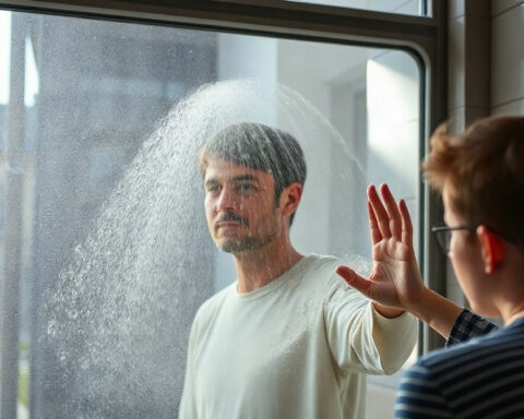 Calcaire sur une vitre de douche