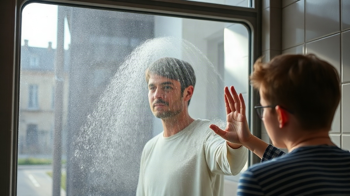 Calcaire sur une vitre de douche